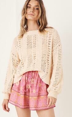 Spell and The Gypsy Collective Road To Paradise Knit Jumper Sweater Wheat Large